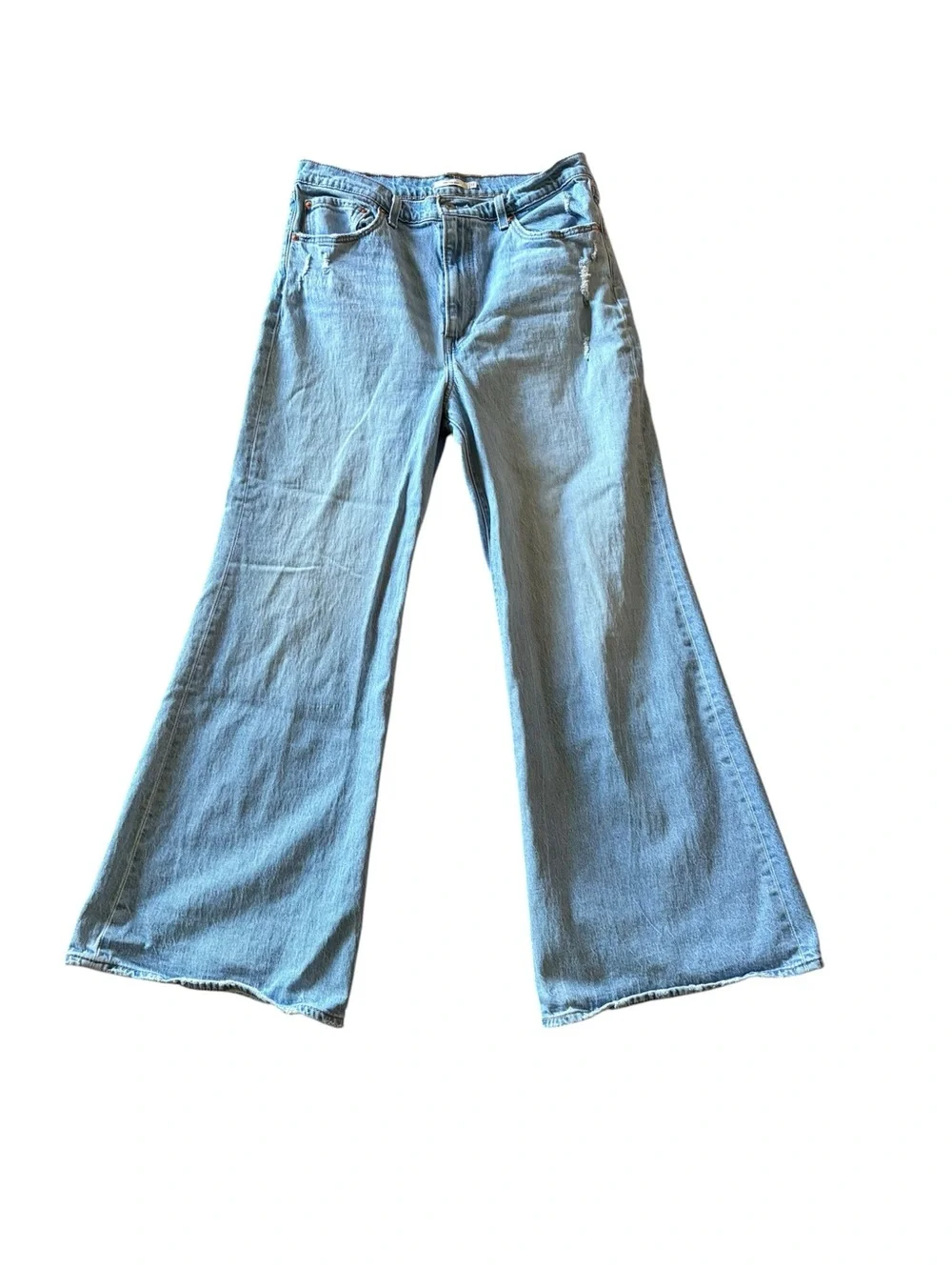 Levi’s Ribcage Bell Wide Leg Jeans Light Wash Distressed 33 - Picture 1 of 7
